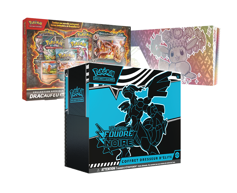 PACK: ETB EV10.5 - FOUDRE NOIRE + SUPER PREMIUM EV8.5 + COFFRET DRACAUFEU EX COLLECTION SPÉCIALE